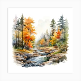 Watercolor Of Autumn Forest 6 Art Print