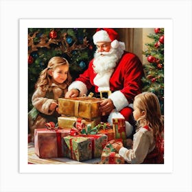 Santa Gave Gifts to Children Art Print