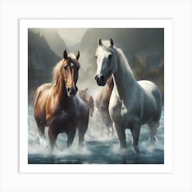 Horses In The Water 2 Art Print