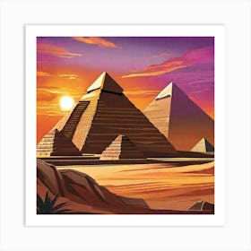 Egyptian Pyramids At Sunset Art Print