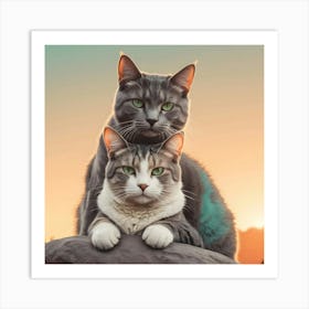 Two Cats On A Rock 1 Art Print