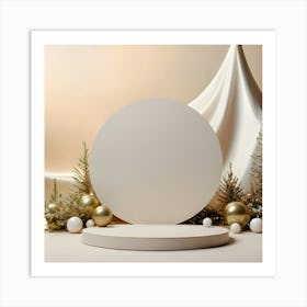 White Circle With Christmas Ornaments Art Print