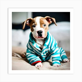 A Cute Pitbull Puppy In Pajamas 1 Art Print