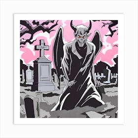 Demon In The Graveyard Art Print