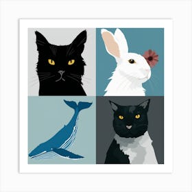 Portrait Of Cats And Whales Art Print