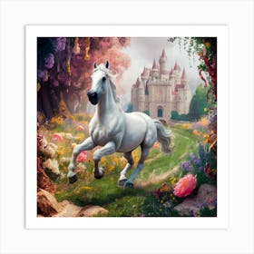 White Horse In The Forest 1 Art Print