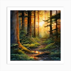 Sunset In The Woods Art Print