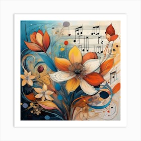 Music Notes And Flowers 5 Art Print