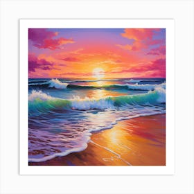 Beach at Sunset Art Print