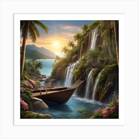 Waterfall In The Jungle 16 Art Print