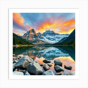 Sunrise At Lake Banff 1 Art Print