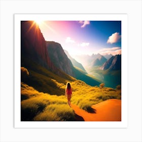 Woman Walking In The Mountains 3 Art Print