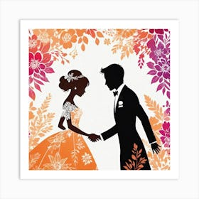 Bride And Groom Silhouettes Art Print