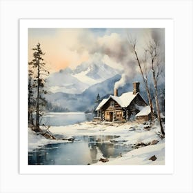 Cabin By The Lake Art Print