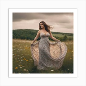 Beautiful Woman In A Field Art Print