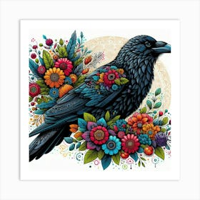 Raven With Flowers 1 Art Print