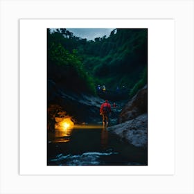 Man Walks Through A Stream Art Print