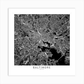 Baltimore Black And White Map Square Art Print