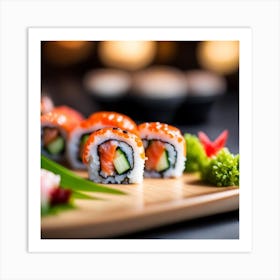 Sushi On A Wooden Plate Art Print