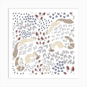 Squirrel Pattern I Square Art Print