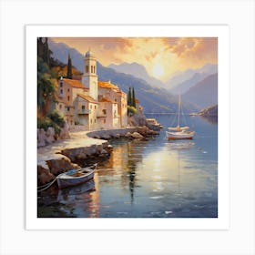 Monet's Glow: Enchanting Italian Coastal Impression Art Print