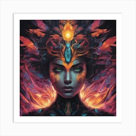 Mesmerizing Woman With Luminous Eyes On A Profound Black Background Art Print