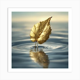 Golden Leaf In Water 1 Art Print