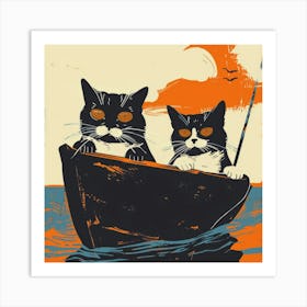 Cats In A Boat Art Print