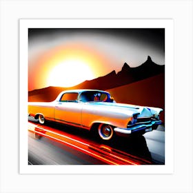 Classic Car At Sunset Art Print