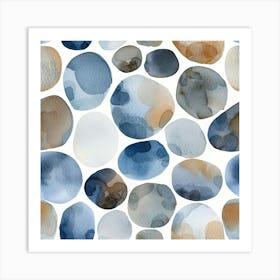 Blue And Brown Watercolor Pebbles Art Print