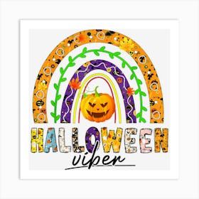 Happy Halloween Vibes Rainbow Pumpkin Leaves Autumn Art Print