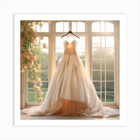 Wedding Dress Hanging In Front Of Window Art Print