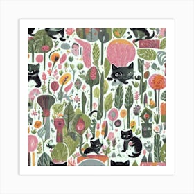 Cats In The Garden Art Print