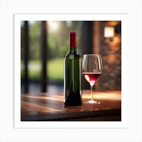 Red Wine Bottle And Glass 1 Art Print