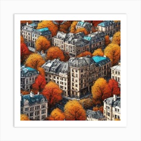 Autumn City Landscape Ultra Hd Realistic Bright Colors Highly Detailed Drawing In Uhd Format Pen Art Print