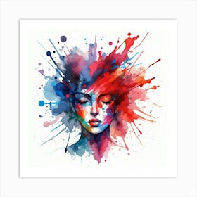 Woman With Watercolor Splashes Art Print