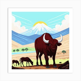 Bulls In The Mountains 7 Art Print