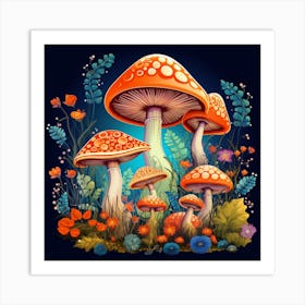 Mushrooms And Flowers 24 Art Print