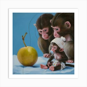 Monkeys And Apple Art Print