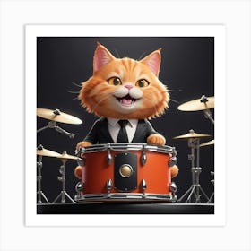 Orange Cat Playing Drums Art Print