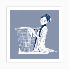 Chinese Woman Washing Clothes Art Print