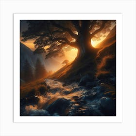 Stream Flowing Down Moutain Art Print