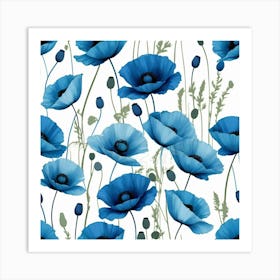 Default Blue Abstract Poppies 1 Art 1 Art Print