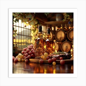 Wine Barrels And Grapes Art Print