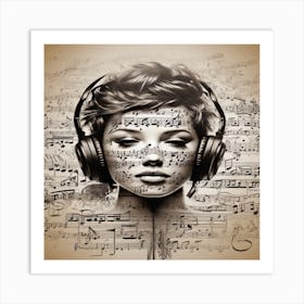 Music Notes And Headphones Art Print