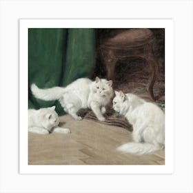 Three White Cats Art Print