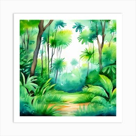 Watercolor Tropical Forest Art Print