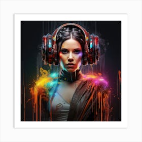 Girl With Headphones 2 Art Print