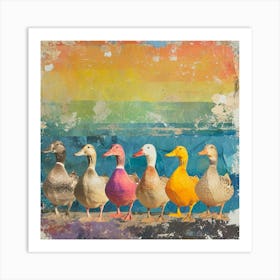 Rainbow Stripe Duck Collage 3 Art Print