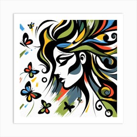 Colourful Portrait with Butterfly Abstract Art Print